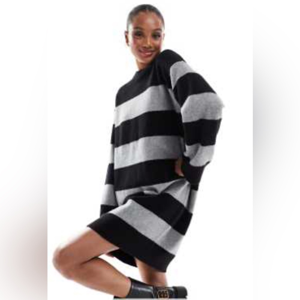 ASOS DESIGN Tall crew neck mini Dress with wide cuffs in stripe
